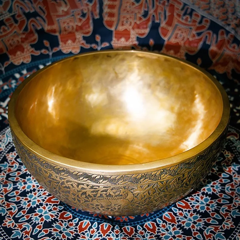 Retro Carved Song Bowl Large Nepal Handmade Tibetan Bowls Yoga Meditation Copper Chime Buddha Sound Bowl Percussion Instruments