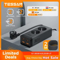 TESSAN 30W GaN Multiple Socket Power Strip with 2 Outlets 2 USB 2 Type C Cube Surge Protection Socket with 2M 5M Extension Cord