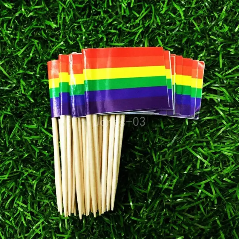 Q6PE 100 Pezzi Bandiere Stuzzicadenti Arcobaleno Rosso Solido Bandiere Pirata Etichettatura Marcatura per Torta da per