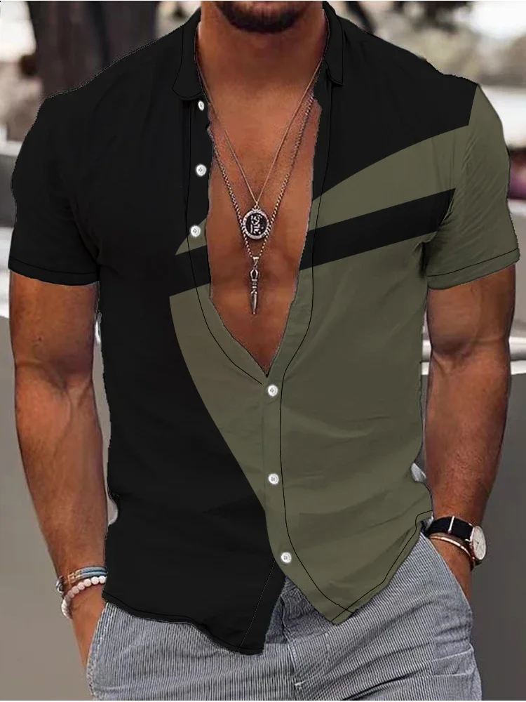 Camisa solta de manga curta masculina impressão digital 3D, camisa casual de botão extragrande, elegante simples moda versátil, verão