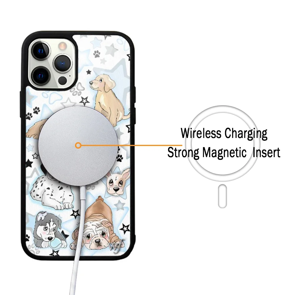 Puppy Party Phone Case For IPhone 11 12 13 14 15 Plus Pro Max Mirror Acrylic Cover For Magsafe Wireless Charging