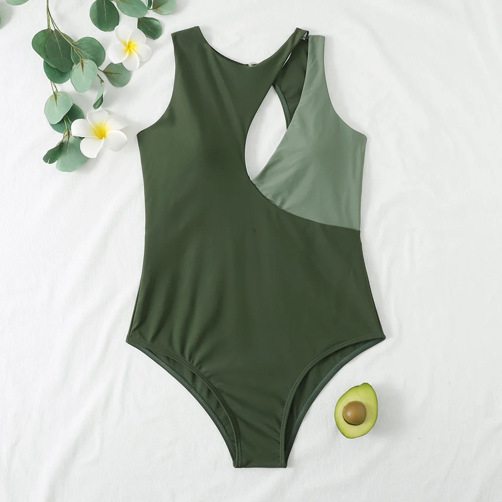 

Sexy Hollow Out Patchwork Bikini O-neck Monokini Swimsuit Women Trend Vacation Swimwears Brazil Beach Outfits Bathing Swim Suits
