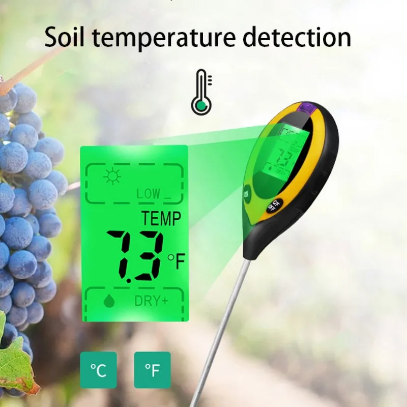 Digital 4 In 1 Soil PH Meter Moisture Monitor Temperature Sunlight Tester for Gardening Plants Farming with Blacklight