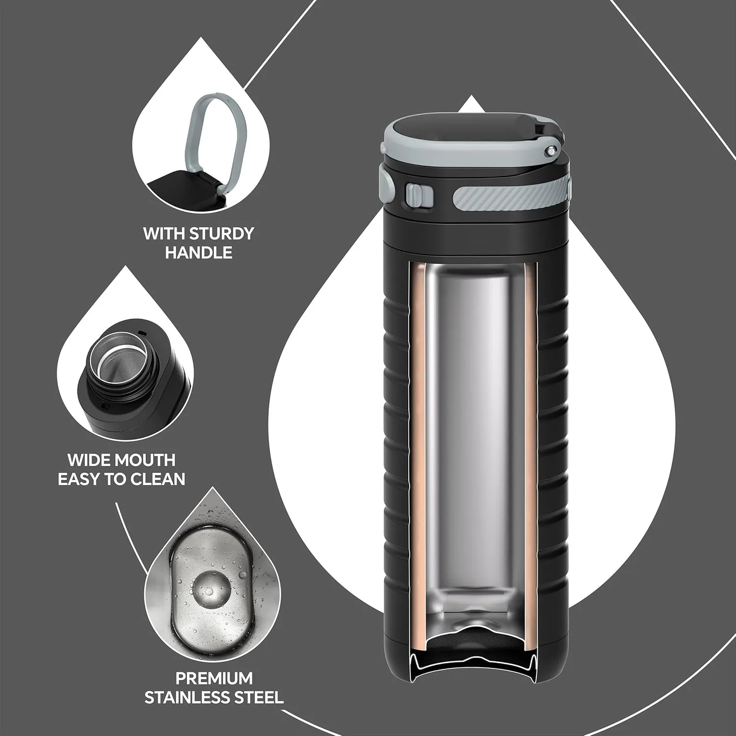 Бутылка для воды ideus из нержавеющей стали 390 мл, изолированная чашка, запираемая, герметичная, подходит для путешествий и активного отдыха.