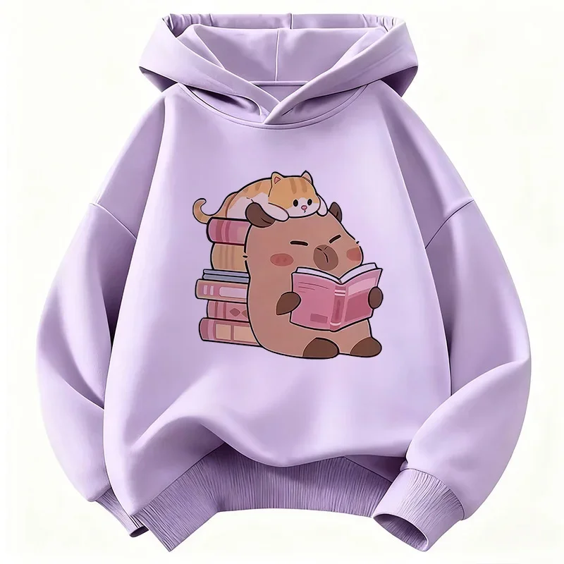 Fall children's hooded sweatshirt-cute cat pattern loose and soft breathable Korean-style pullover sweatshirt for boys and girls