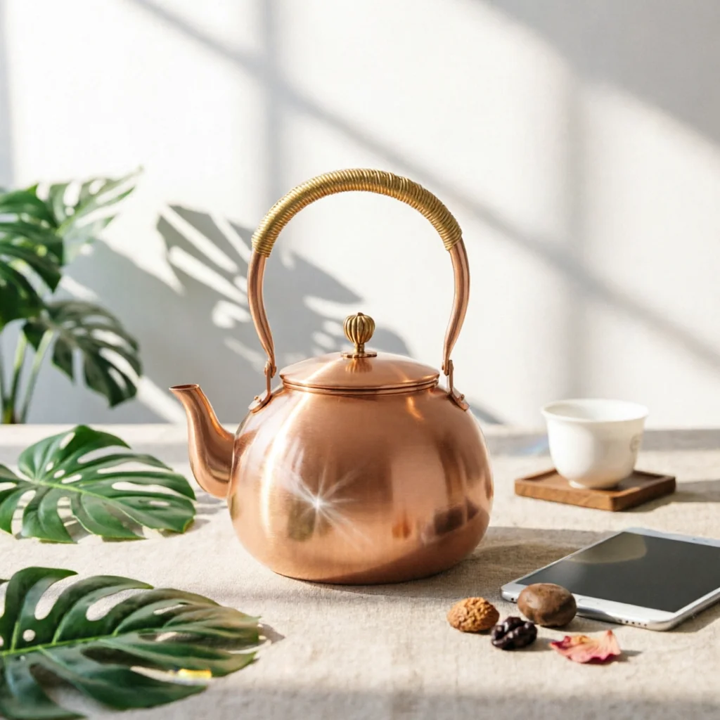 Copper Tea Kettle Elegant Tea Kettle with Lid Teapot Long-Lasting Cookware Coating-Uncoated for Home
