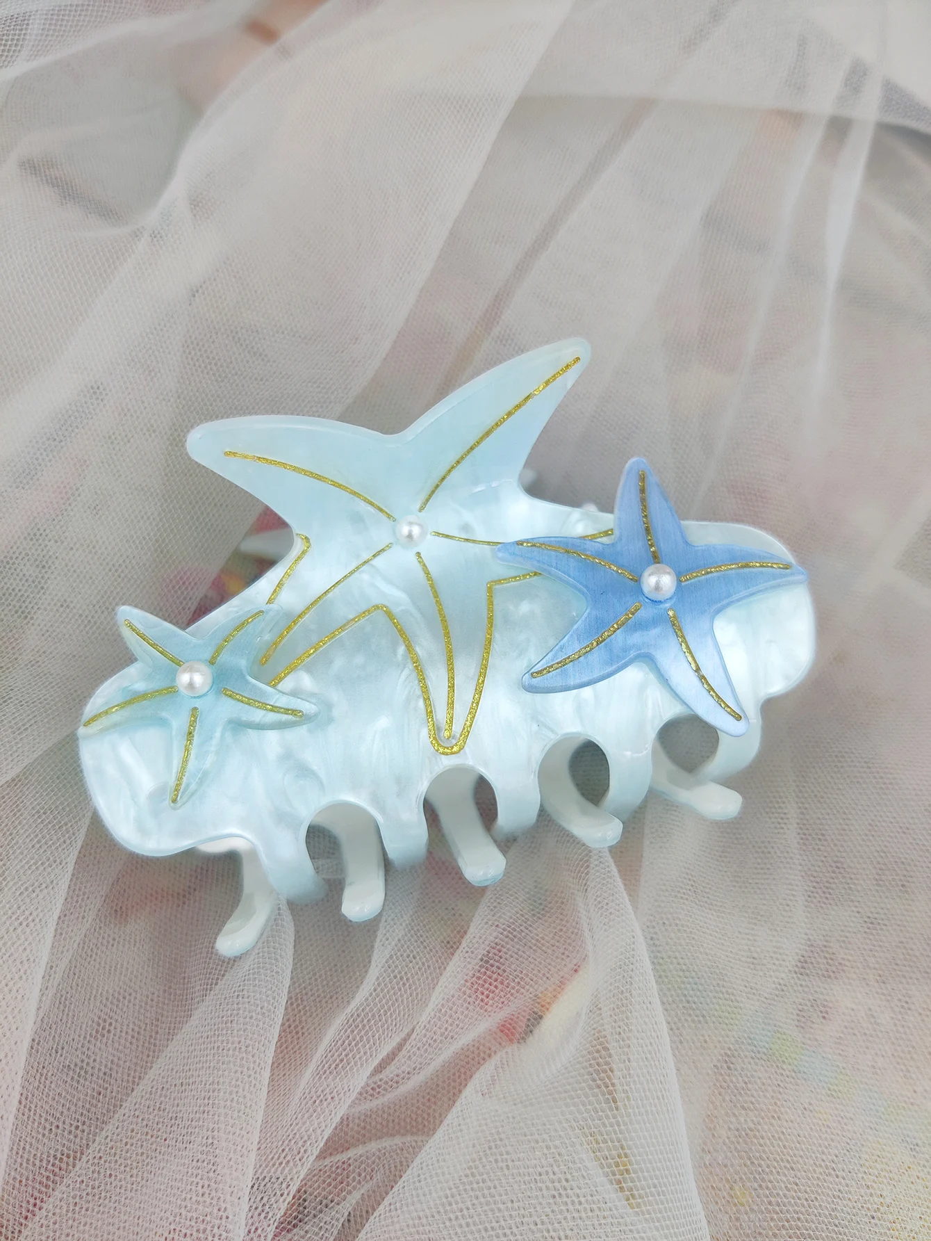 Colorful Large Starfish Hair Claw Clips Pearl Outdoor Beach Holiday Hair Claw Handmade