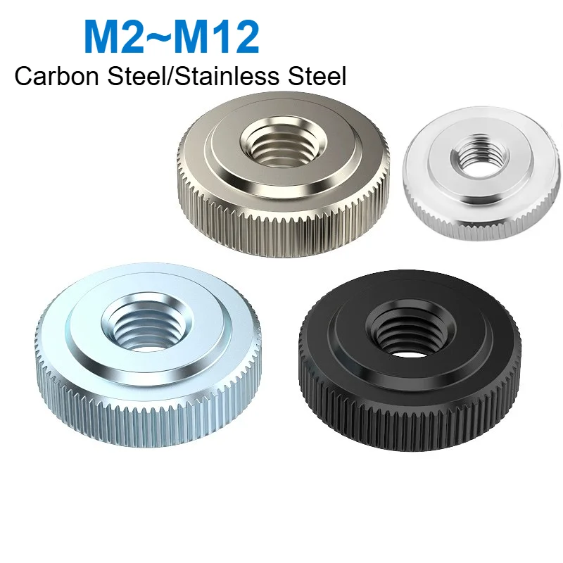 M2 M2.5 M3 M4 M5 M6 M8 M10 M12 Carbon Steel/Stainless Steel Flat Knurled Thumb Nut Round Hand Tighten Nut Manual Adjustment Nuts