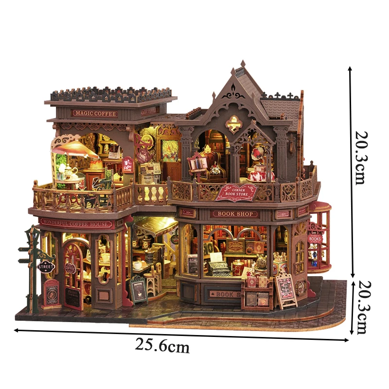 Kit modello in miniatura Casa per caffetteria con lettere in legno fai-da-te con luci a LED Casa delle bambole con mobili per regali di compleanno di amici