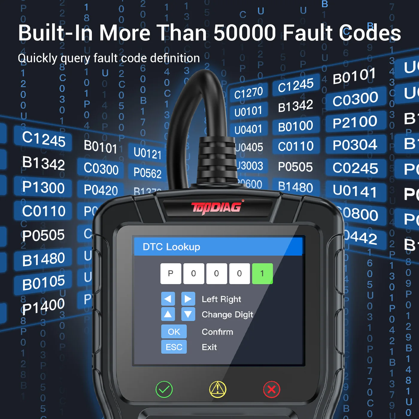 TONY Car Fault Code Reader Diagnostic Tool with 1 Year Warranty IP67 Protection 8-30V Voltage High Accuracy 5%