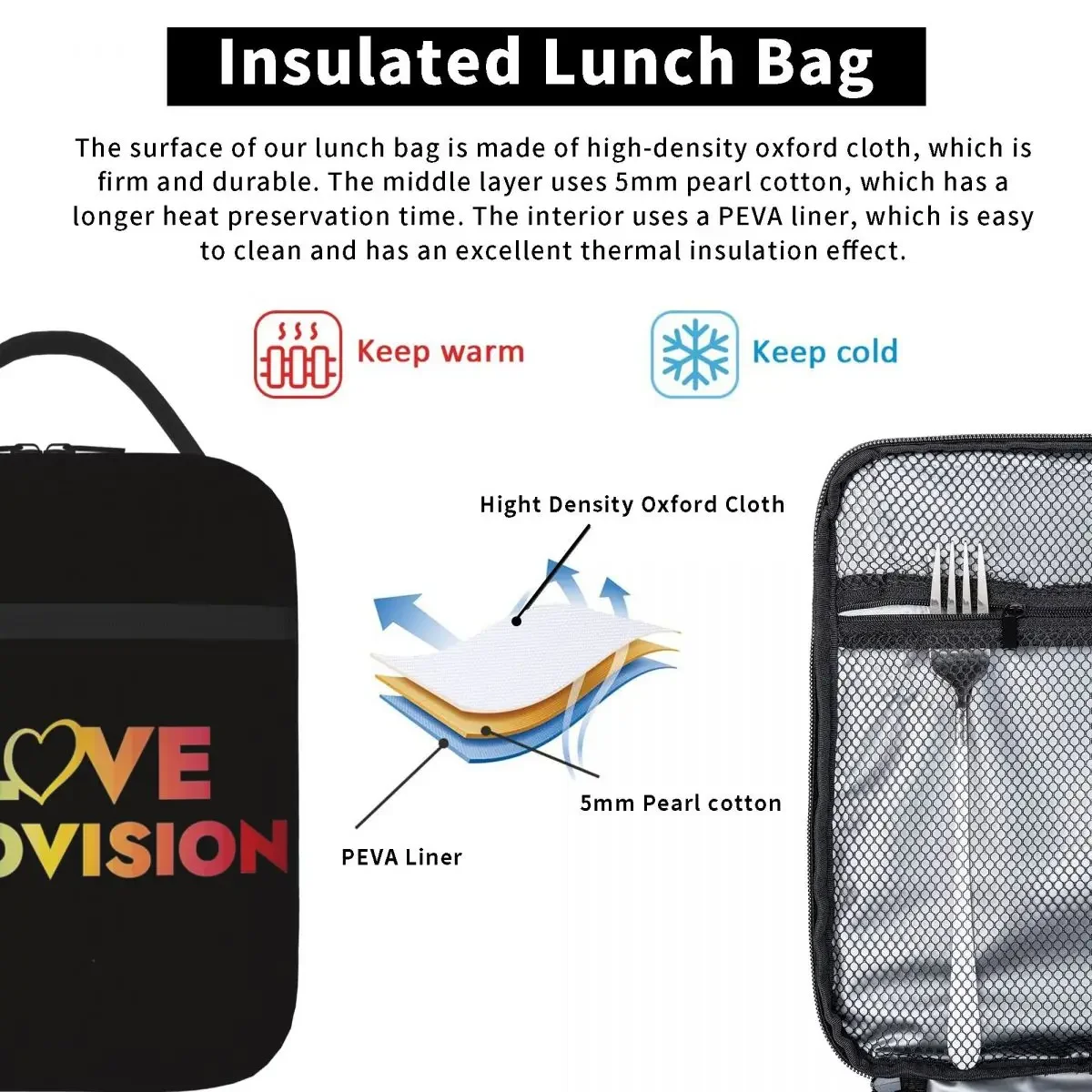 I Love Eurovision Lunch Bags Insulated Lunch Tote Waterproof Thermal Bag Resuable Picnic Bags for Woman Work Kids School