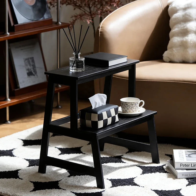 Light luxury style double-layer bedside table, living room sofa side table, bamboo ladder stool, flower pot rack, plant rack