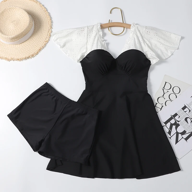 

Women's One-Piece Swimsuit Thermal Spring Flat Angle Steel Support Gathered Belly Conceal Slimming Briefs Batoom Version