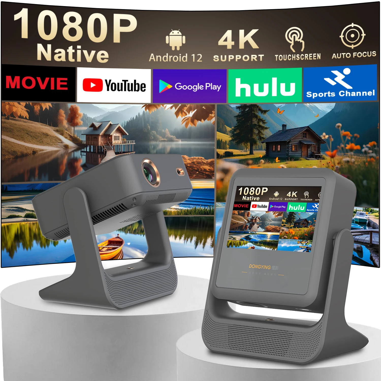 YouTube Netflix 7 Inch Android 12 Projector 180° Rotation Phone Screen Mirroring WiFi BT Gift