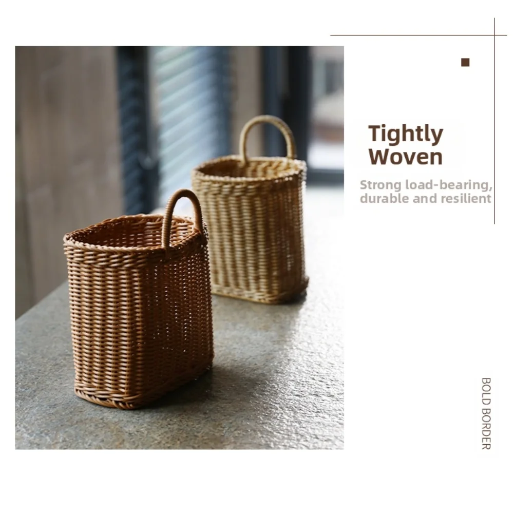 تقليد الروطان سلة الحائط اليدوية المنسوجة معلقة التخزين المنظم للمطبخ غرفة المعيشة سلة للزهور الزخرفية المنزل #5