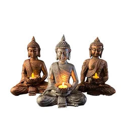 Buddha Statue Candle Tea Light Holder Meditating Buddha with Patina Gold Finish Sitting Sculpture Candle Holder Feng Shui Decor