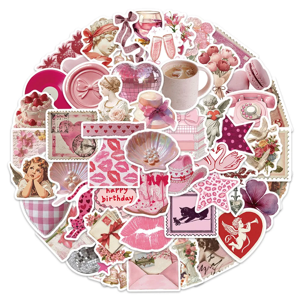 50PCS Pink Love Poem Handwritten Material Phone Cases, Laptops, Suitcases, Water Cups Waterproof Decorative Stickers