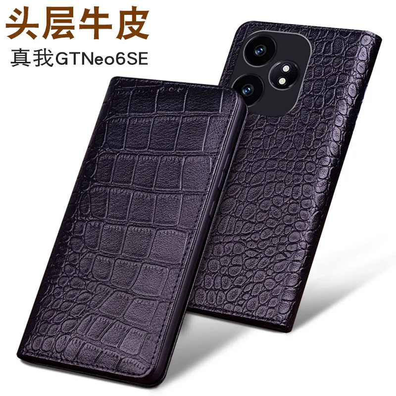 Wobiloo Luxury Real Cowhide Genuine Leather Flip Phone Cases For Oppo Realme Gt Neo6 Se Hell Full Cover Pocket Bag Case