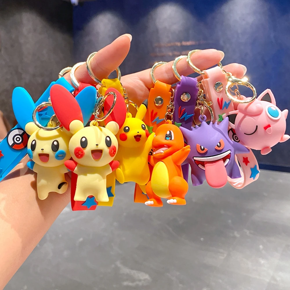 New Pokemon Anime Figures Keychain Pikachu Gengar Meowth Doll Car Bag Pendant Couple Wholesale Jewelry Desktop Kids Toys Gifts