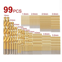 99Pcs 1.5mm - 10mm Titanium Coated Drill Bits HSS High Speed Steel Drill Bits Set Tool High Quality Power Tools