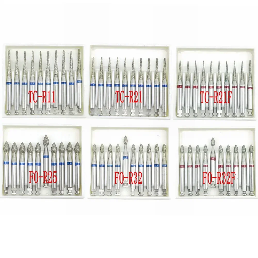 10Pcs Low Speed Dental Diamond Burs For RA 2.35mm Shank Handpiece Polisher Dental RA Diamond Burs