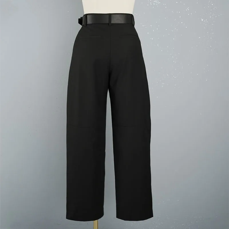 y2k spring and summer solid color belt waisted suit pants Woman trousers2024 straight wide-leg pants casual large femme pants