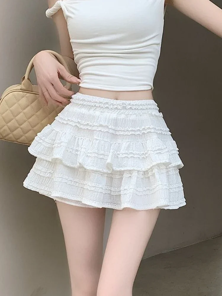 Skirts Women Cute Lovely Summer Fashion Japan Style Schoolgirls All-match Solid High Street Holiday Simple Femme Faldas A-line