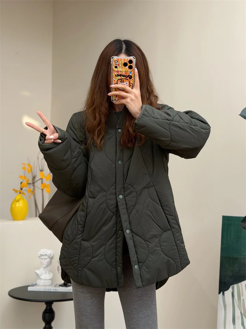 

Мягкая хлопковая куртка: легкая, водонепроницаемая, свободного кроя, с V-образным вырезом, средней длины, женская, осенне-зимняя верхняя одежда, теплая, комфортная посадка