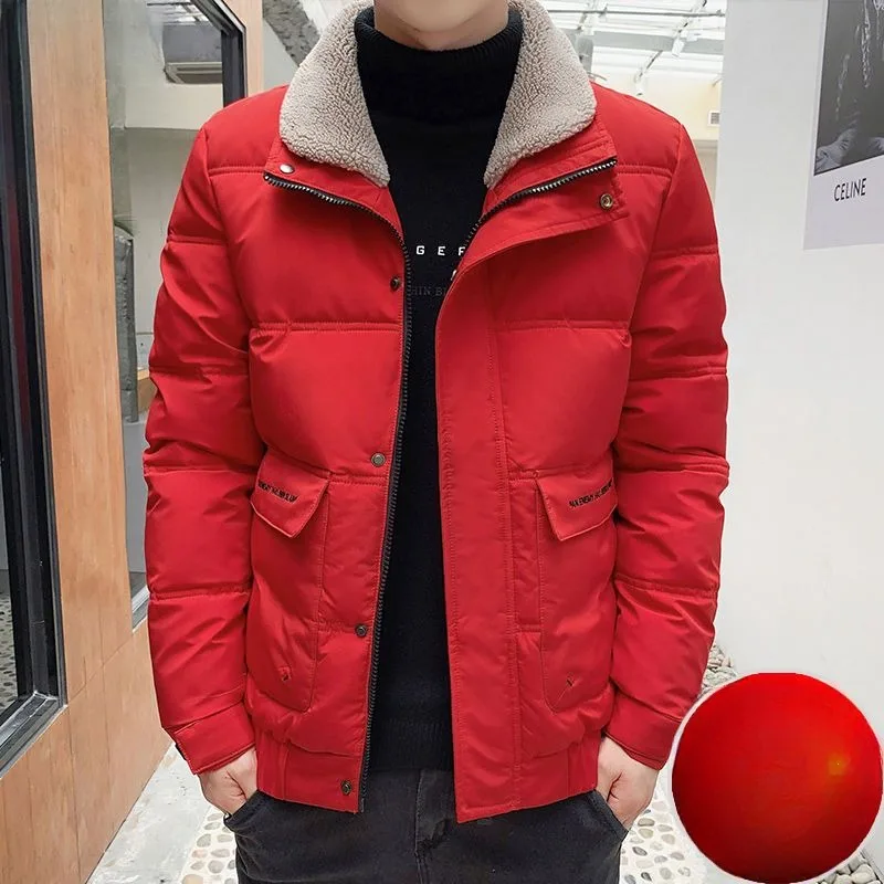 2023 New Men Down Cotton Coat Winter Jacket Short Loose Leisure Plus Fleece Thicken Parkas Fur Collar Outwear Joker Overcoat