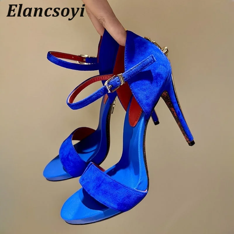 Super High Heels Sandals Women Pumps Metal Sword Real Leather Thin Heels Ankle Strap Sandalias Summer Sexy Party Runway Shoes