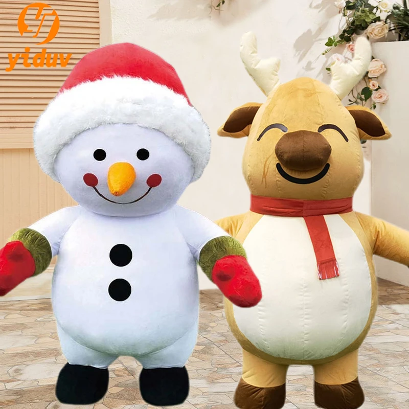 Christmas Series Inflatable Doll Costume Role Play Party Adult Cute Santa Claus Snowman Reindeer Polar Bear Mascot Costume Feast