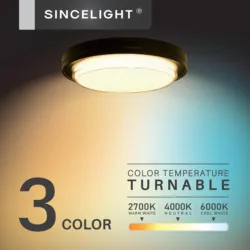 LED IP65 Bulkhead for Ceiling and Wall Mount (Φ222mm), 18W, 2000lm, Waterproof for Indoor Outdoor, Warm to Cool Color Turnable