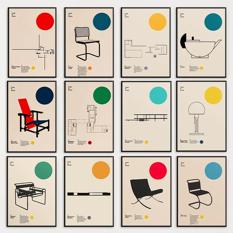 Bauhaus Minimalist Furniture Architecture Poster Mid Century Abstract Chair Design Graphic Canvas Painting Wall Room Home Decor