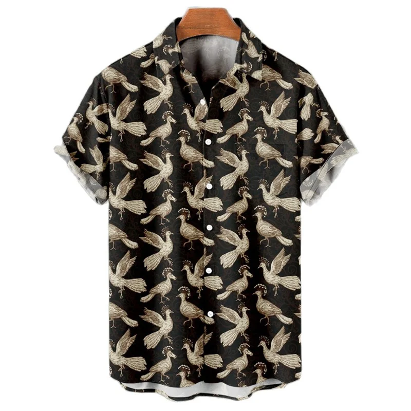 Camisa hawaiana de manga corta con solapa de botones para hombre, ropa masculina, blusa con estampado de grulla china, Animal 3D, Verano