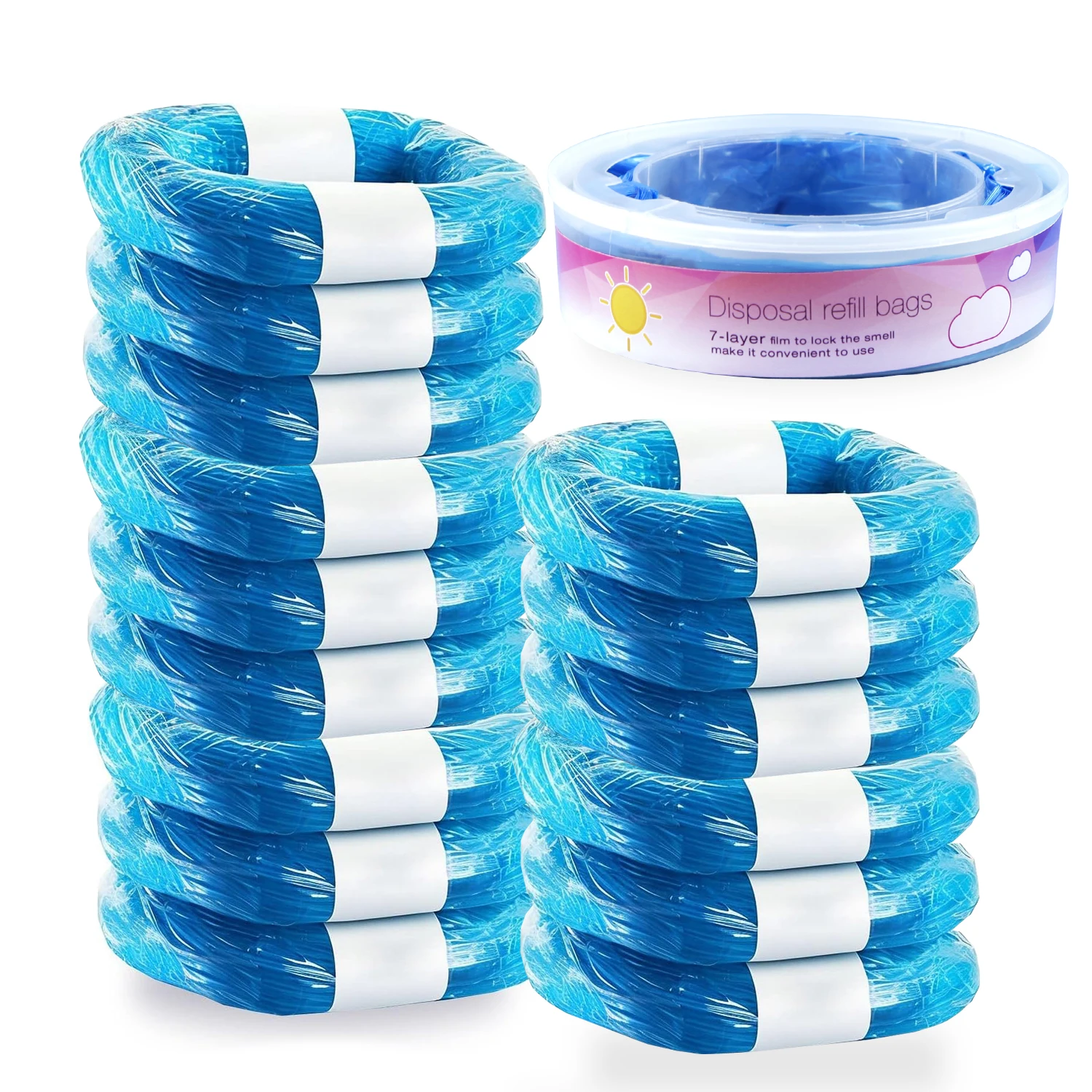 15 sacos de recarga de balde de fraldas, compatíveis com Genie Munchkin Angelcare Foppapedretti Aprica Pails incluídos um cartucho de recarga