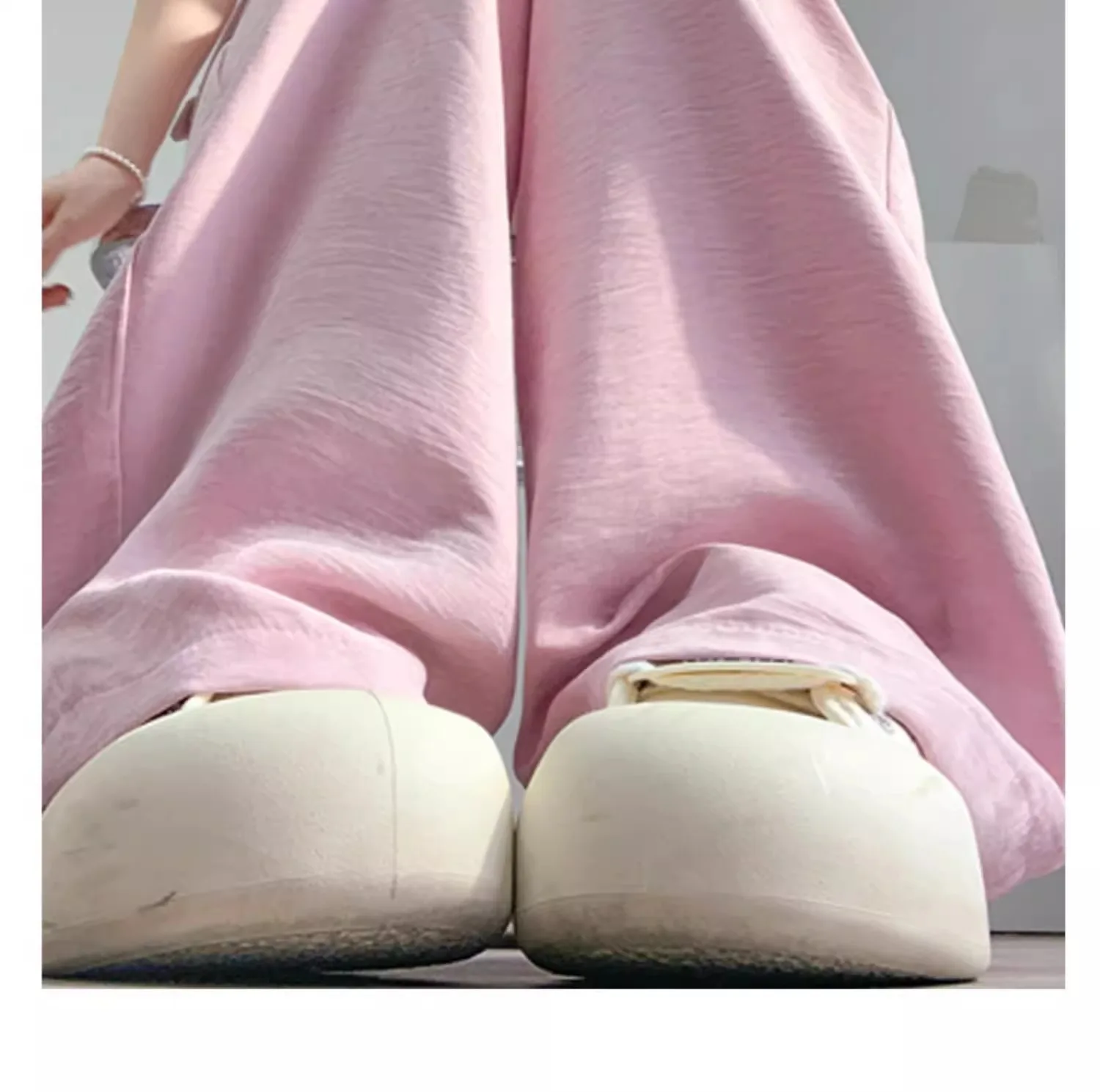 White Yamamoto For Women 2024 New Summer Thin Style Acetate Casual Milk Puff Ice Silk Wide Leg Pants