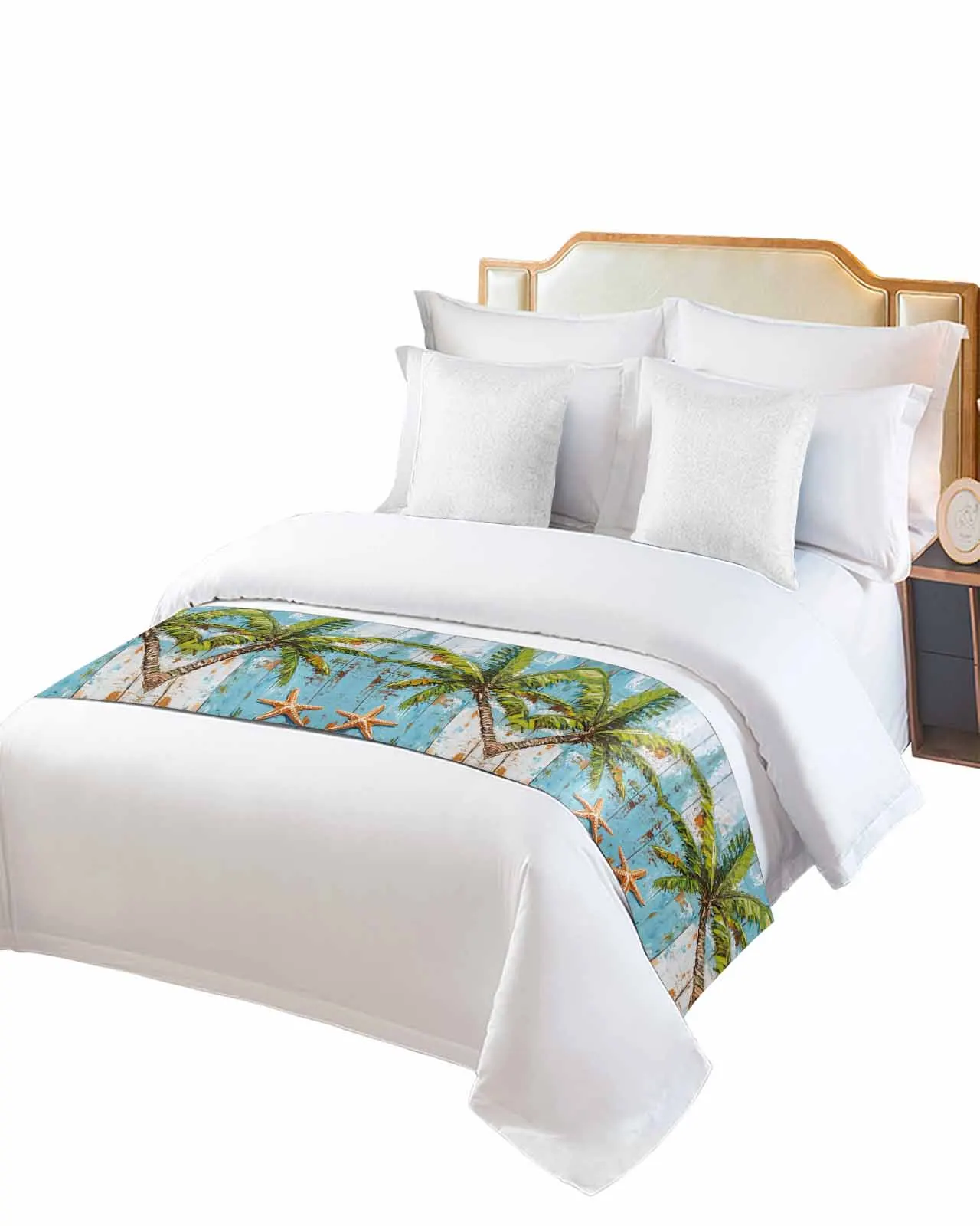 Camino de cama de árbol de coco de grano de madera Vintage, bufanda de cola de cama de Hotel de lujo, tela decorativa, bandera de cama para el hogar