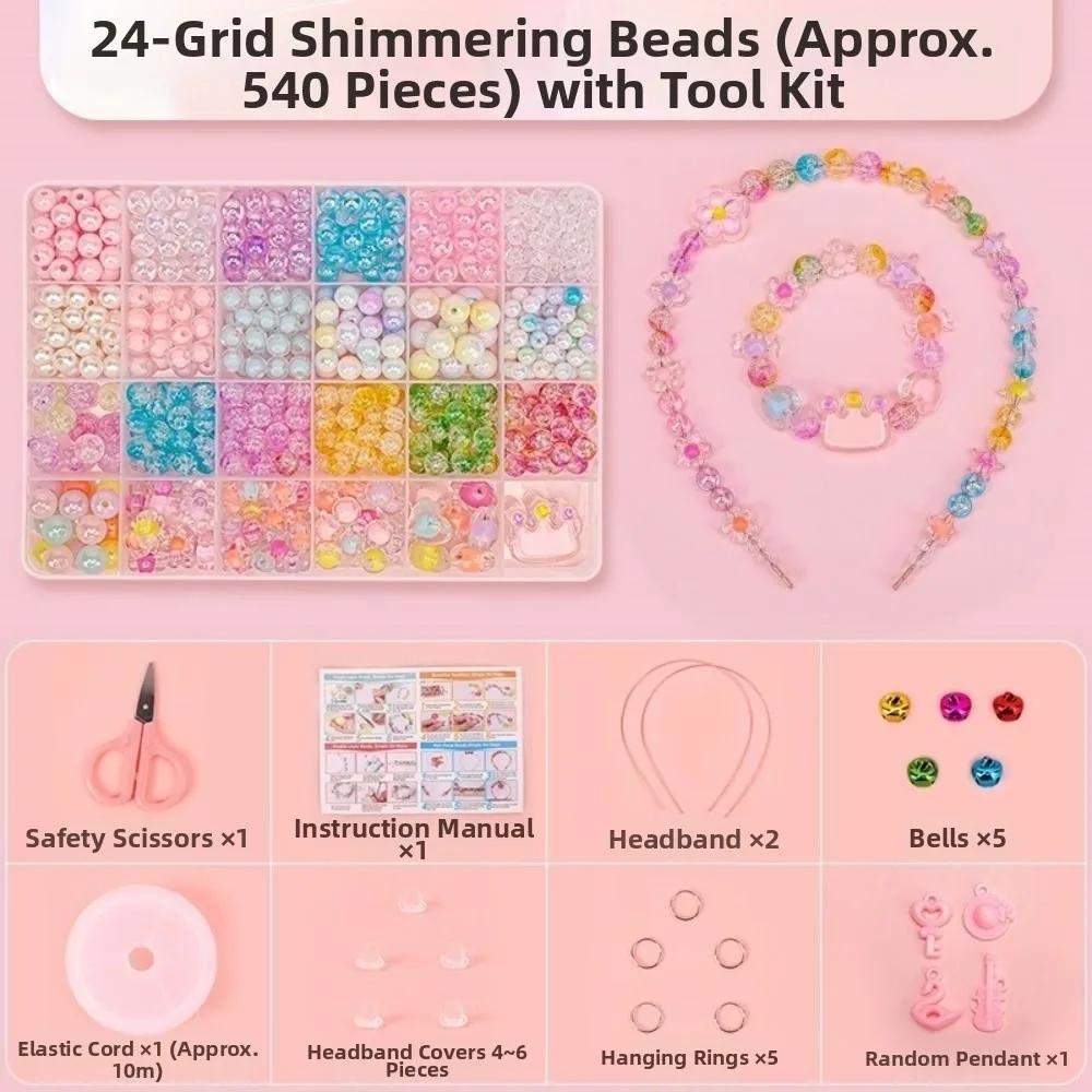 24 Grid DIY Handmade Beaded Kit Acrylic Colorful Beads Bracelet Making Kit Candy Color Kawaii Beads for Children Girl