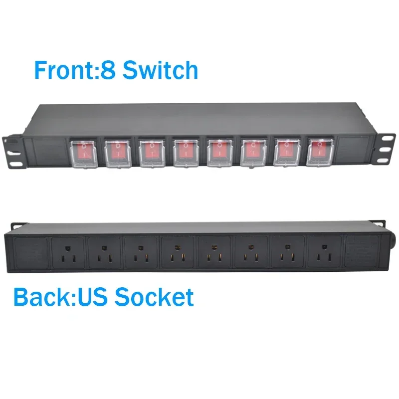 PDU Cabinet Sockets Power Strip Power Distribution Unit Independent Switch Front 8-position switch, rear 8-socket output