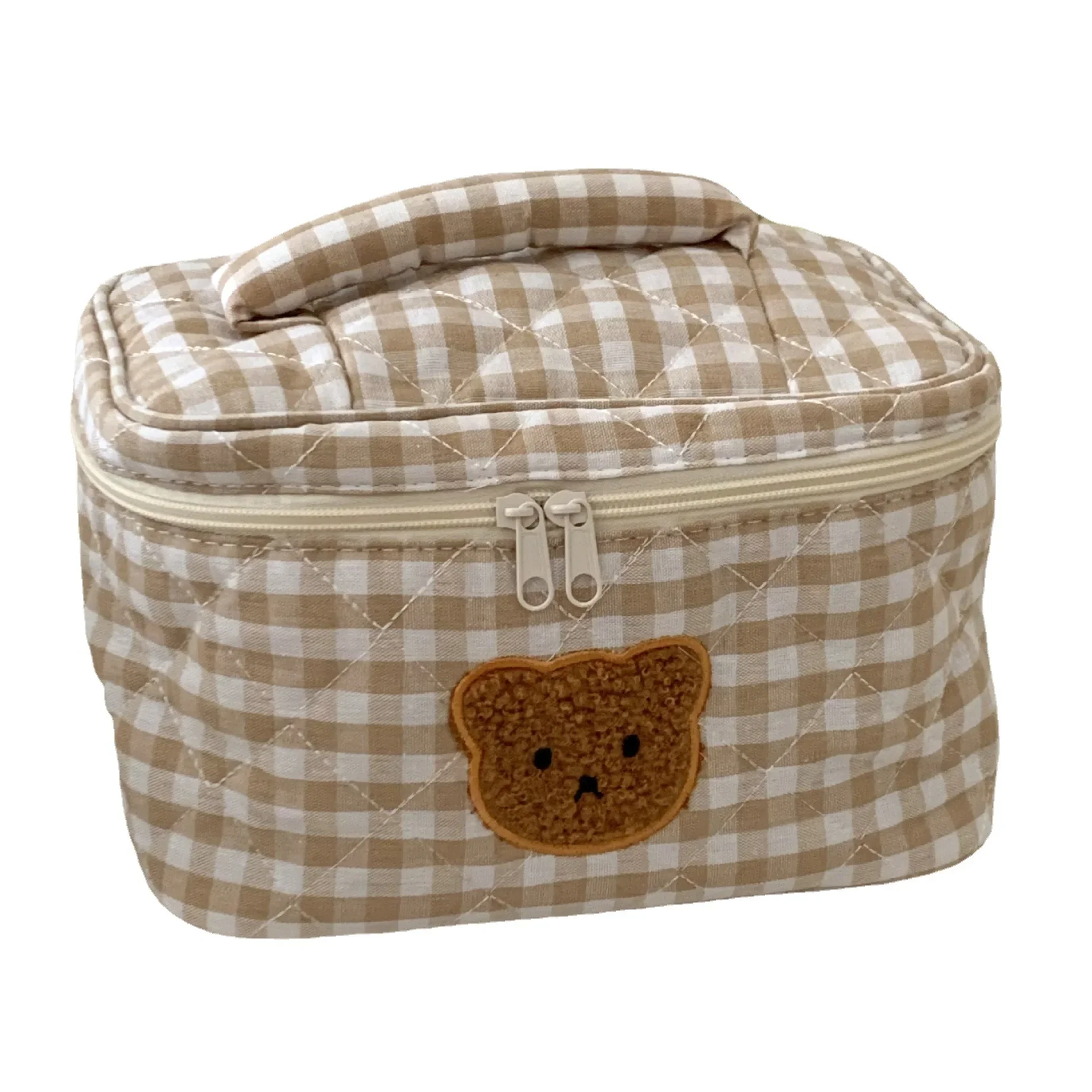 Cute Bear Makeup Bag Portable Large Capacity Cotton Quilted Handbag