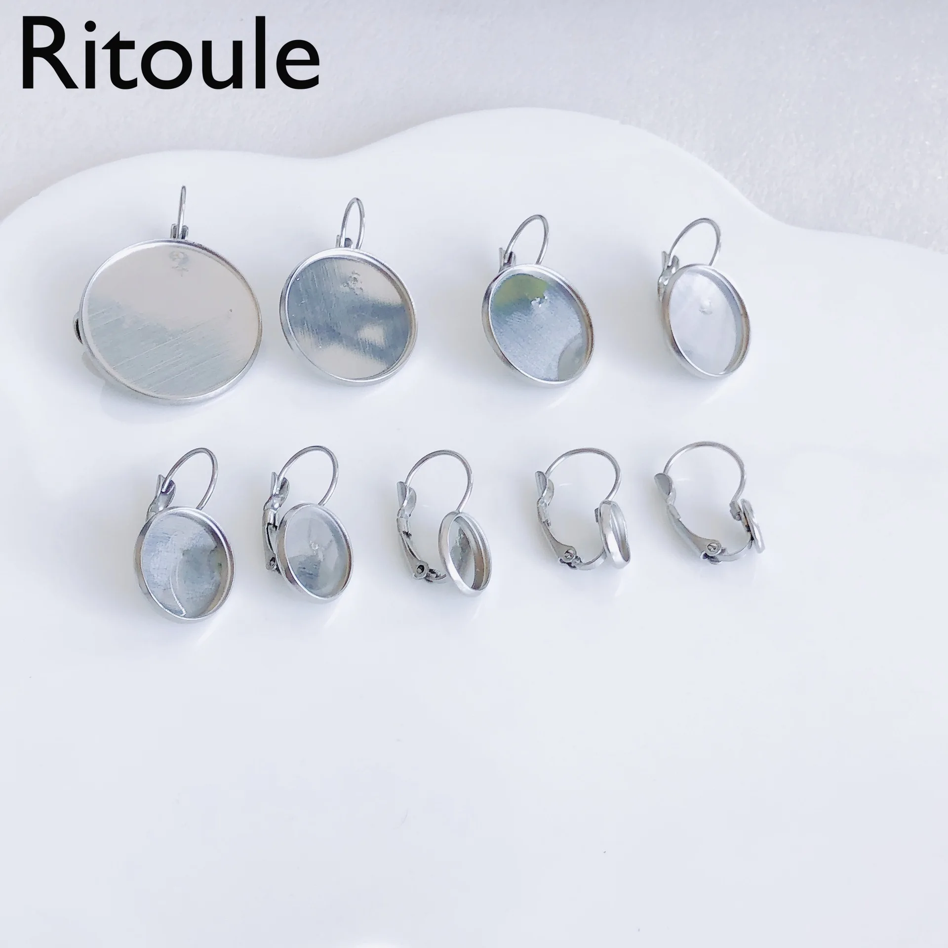 6PCSStainless steel 6-30mm time gem holder D word French ear hook DIY jewelry accessories