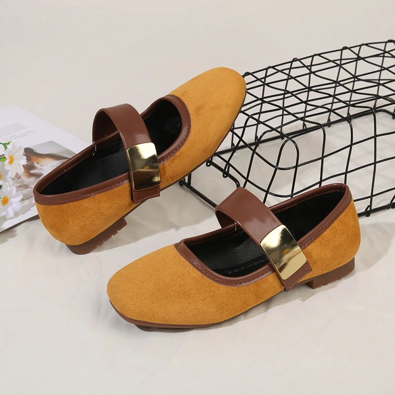Metal Single Button Flat Shoes for Autumn, New Square Toe Anti Slip Single Shoes