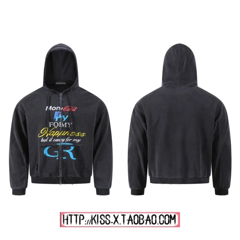 

Модная винтажная толстовка с капюшоном Project Ailz Waed Jaet из органического хлопка, повседневная застежка-молния с логотипом, толстовки для пар...