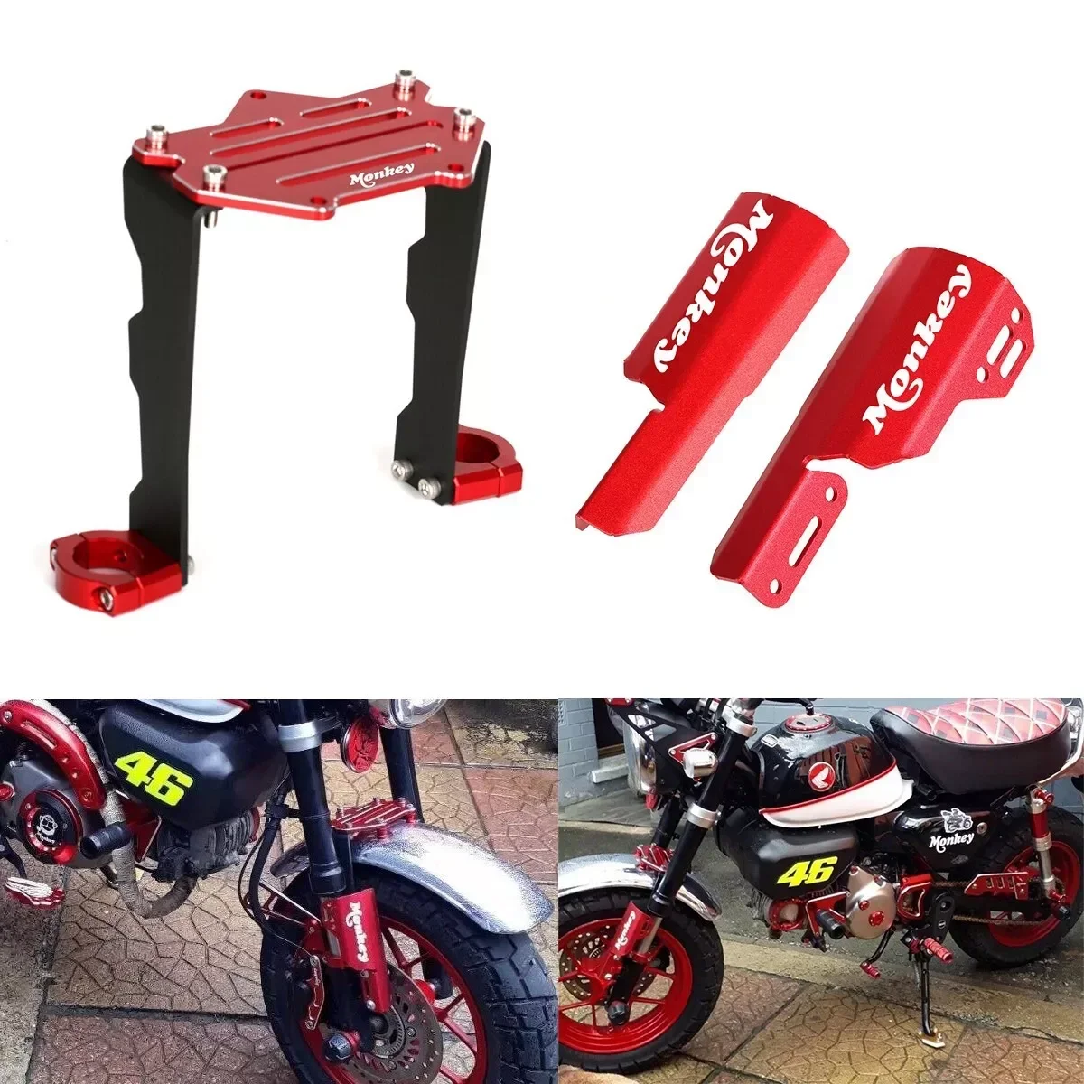 Front Fork Cover + Lower Down Front Fender Mud Bracket For HONDA MONKEY 125 2018-2024