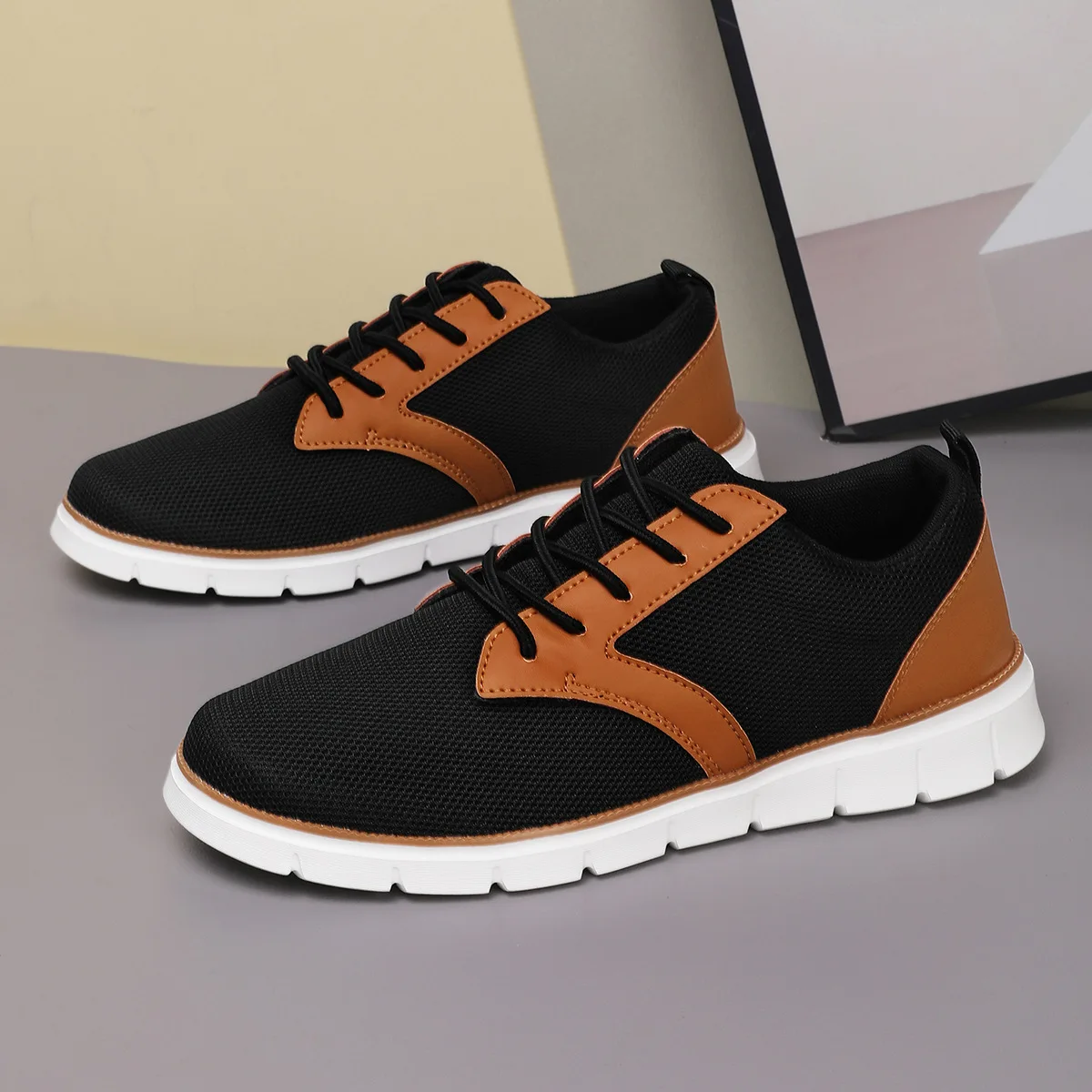 Lightweight Lace-up Casual Men's Shoes Breathable Slippers Breathable Shoes Large Size Mesh Shoes Soft Anti-slip Solid Patchwork - Image 5