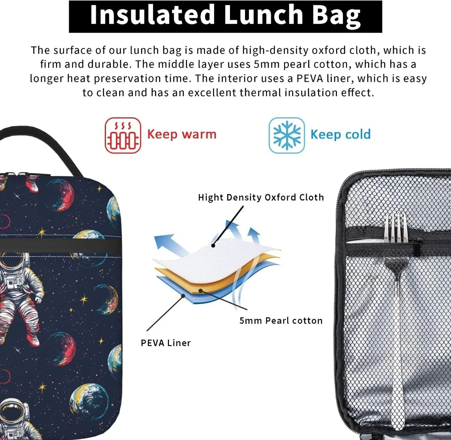 حقيبة غداء قابلة لإعادة الاستخدام للمدرسة والمكتب والنزهة والعمل والسفر وصندوق غداء على شكل رائد الفضاء
