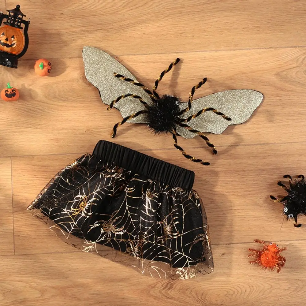 Creative Halloween Spider Web Gauze Skirt Soft with Wings Halloween Dog Costume Cosplay Clothes Polyester Gothic Dog Apparel