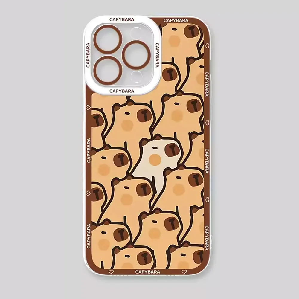 Cartoon Animal Capybara Couple Phone Case for IPhone 13 12 11 14 16 15 Pro XS MAX 7 8 Plus 13Mini X SE2 Transparent Cover Fundas