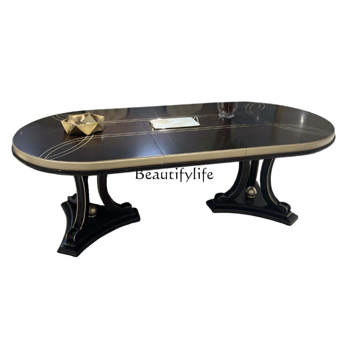 

American light luxury solid wood oval dining table high-end rectangular dining table and chair combination