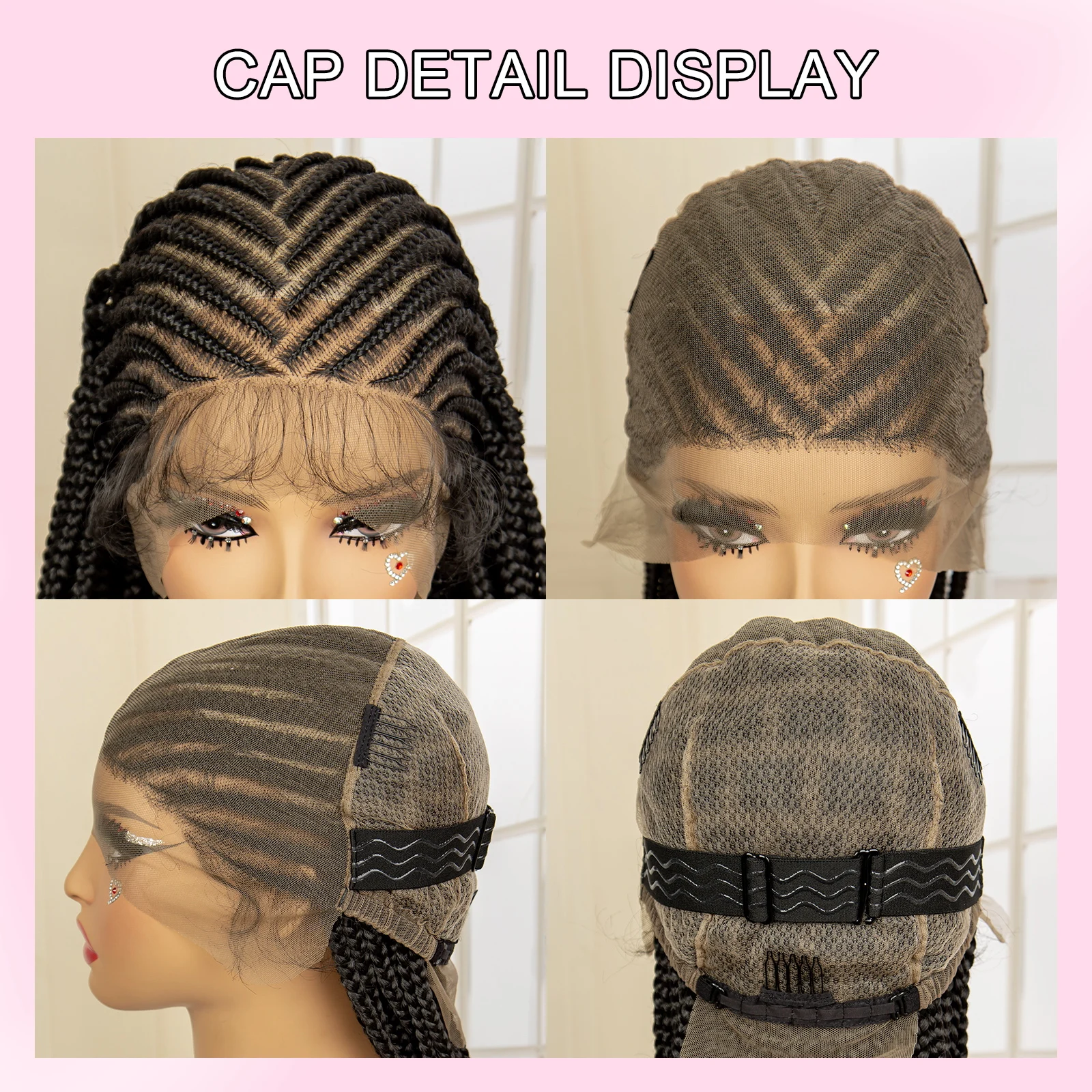 Perruque tressée synthétique Cornrow pour femme, pleine dentelle, boîte tressée, cheveux de bébé, dentelle transparente, dos sans nœuds, 36 po